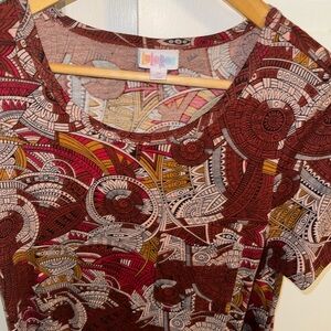 LuLaRoe Carly Abstract Red and Brown Tunic dress sz M